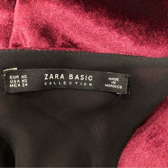 Zara Basic Collection, wine red velour like top with braided straps. XS. - Picture 9 of 9